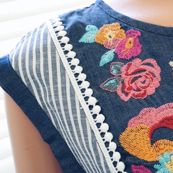 Casual Floral Comfortable Stripe Dress Blue - Picture 5 of 8